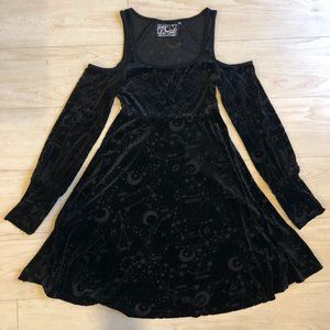 GUC Killstar cold shoulder burnout goth long sleeve moon stars astrology dress